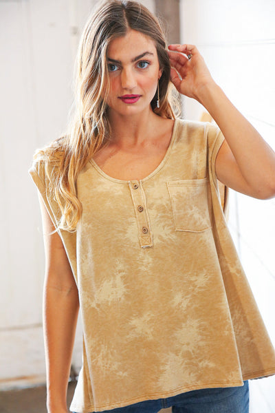 Oatmeal Tie Dye Terry Oversized Button Down Top