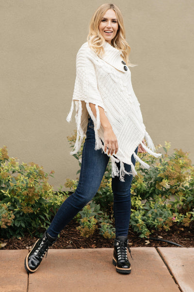 Working Overtime Sweater Poncho In Ivory